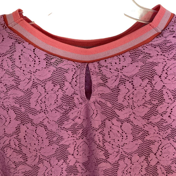 ASOS Maternity Lilac Lace Ruffle Sleeve Stripe Tipping T-Shirt Size 18 - Picture 10 of 13